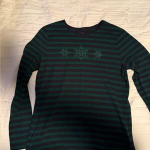 croft & barrow Green and Black Striped Long Sleeve Tee
